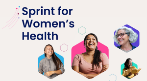 Sprint for Women’s Health; photos of different women with hexagonal background shapes