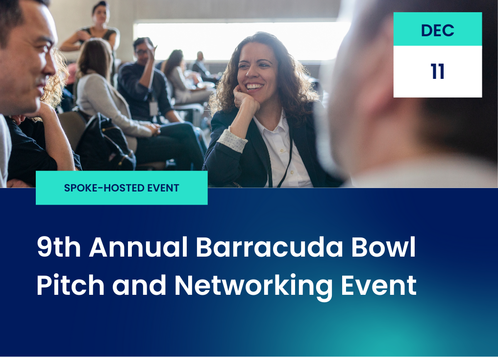 December 11, Spoke-Hosted Event, 9th Annual Barracuda Bowl Pitch and Networking Event, photo of a large group meeting