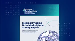 Image of the Medical Image Data Marketplace Survey Report cover; logo for the ARPA-H Investor Catalyst Hub, Part of the ARPANET-H Health Innovation Network