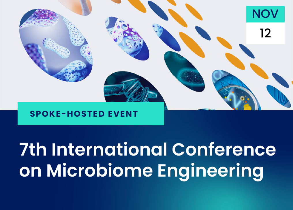 Spoke-Hosted Event, 7th International Conference on Microbiome Engineering, November 12; illustration of a tilted plane containing circles with different images