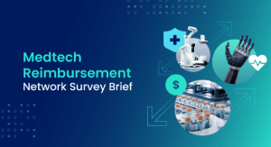 Medtech Reimbursement Network Survey Brief; images of medical devices and diagnostics; blue and teal background